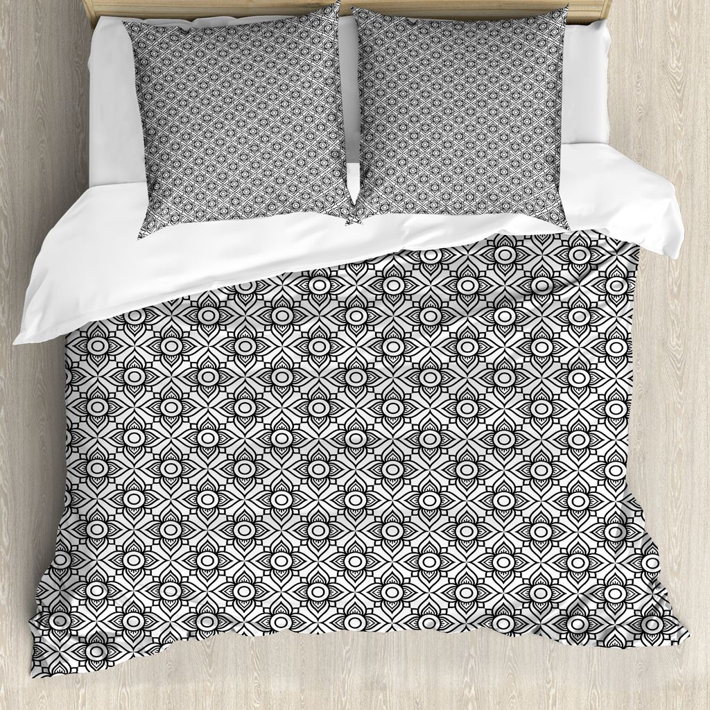 ABAKUHAUS Blumen Bettbezug Set für Einzelbetten, Monochrom Umriss Blumen, Milbensicher Allergiker geeignet mit Kissenbezug, 155 cm x 220 cm - 80 x...