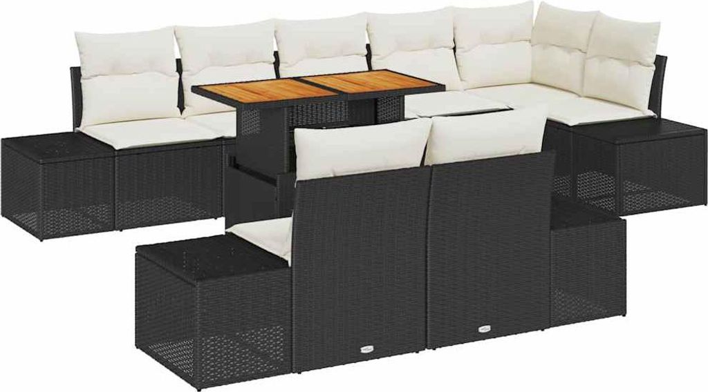 Garten Essgruppe mit Kissen 9 pcs Schwarz und Creme