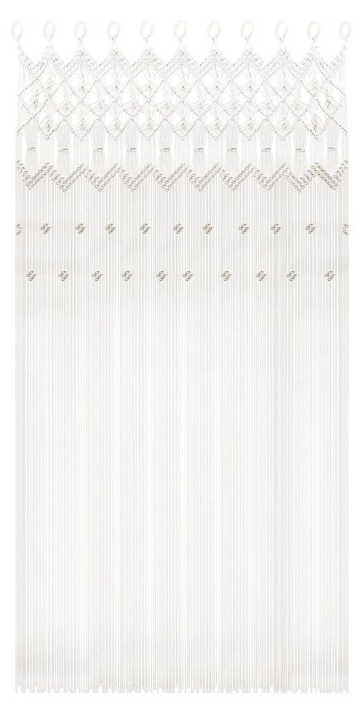 Boho Vorhang aus Baumwolle - Gestrickte Deko Gardine - 120×195 cm - Atmungsaktiv leicht - Für Traubogen Kinderzimmer Fenster Tür Wanddeko - Weiß