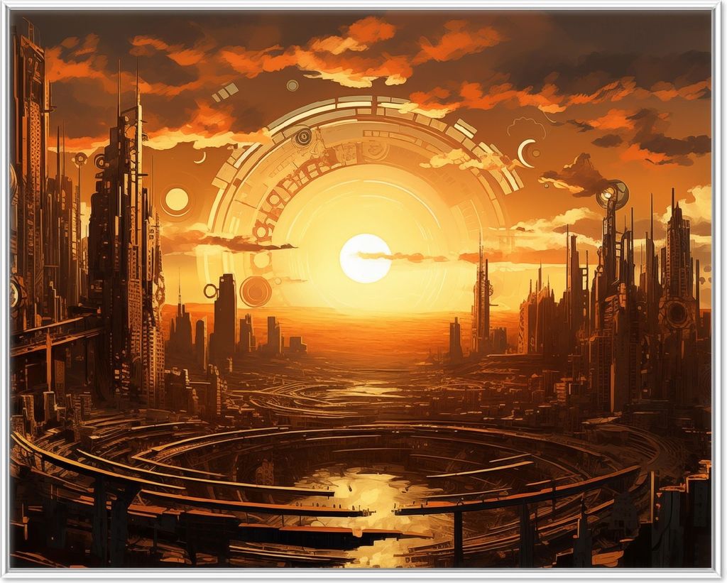 Wallario Wandbild Sonnenportal in die Zukunft, Größe: 40,30 x 50,30 cm, Poster mit weißem Aluminiumrahmen