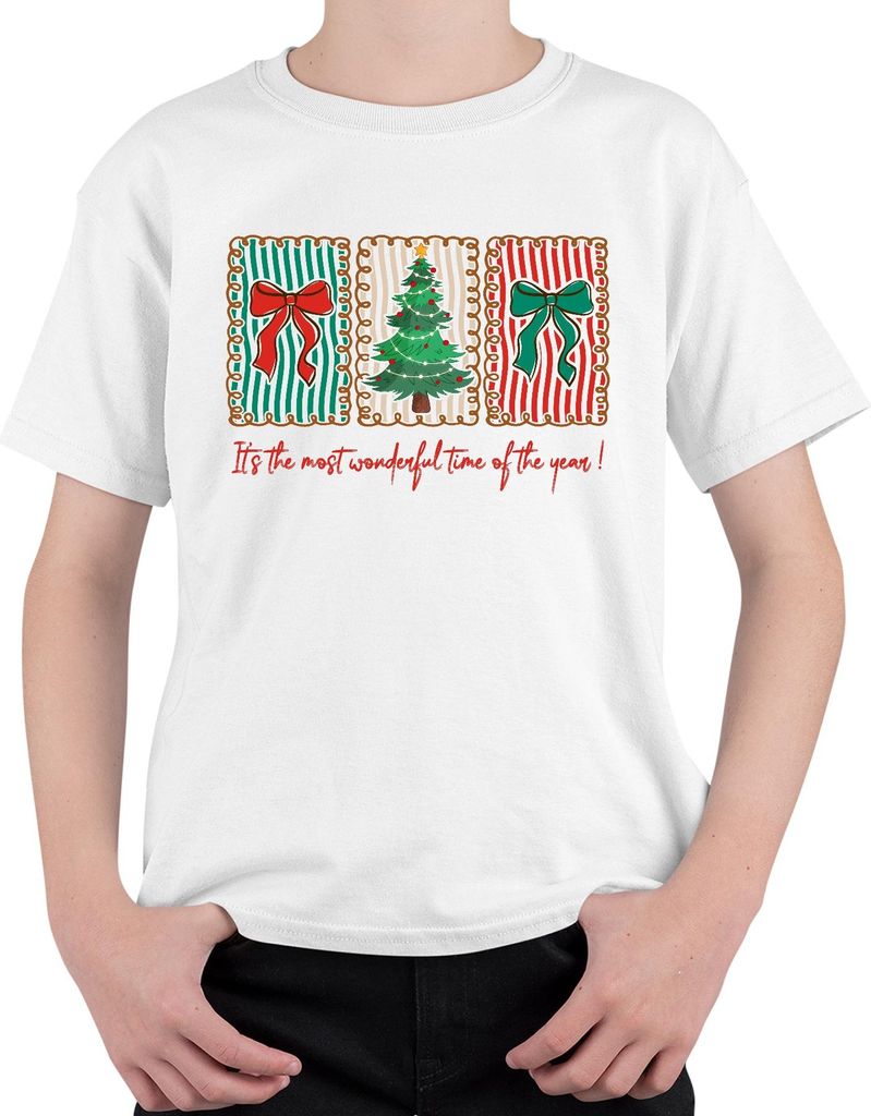 It's the most wonderful time Christmas tree bow holiday vintage Uni Kinder T-Shirt, Weiß, 152