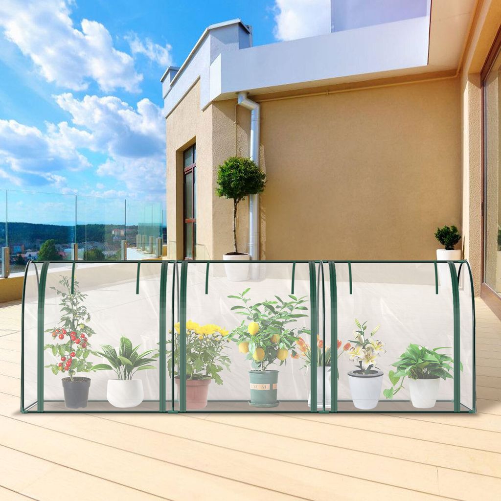 Clanmacy Foliengewächshaus, Gewächshaus, Treibhaus mit Tür, Frühbeet, Pflanzenhaus, Pflanzenaufzucht, Folie, transparent, 270 x 90 x 90 cm
