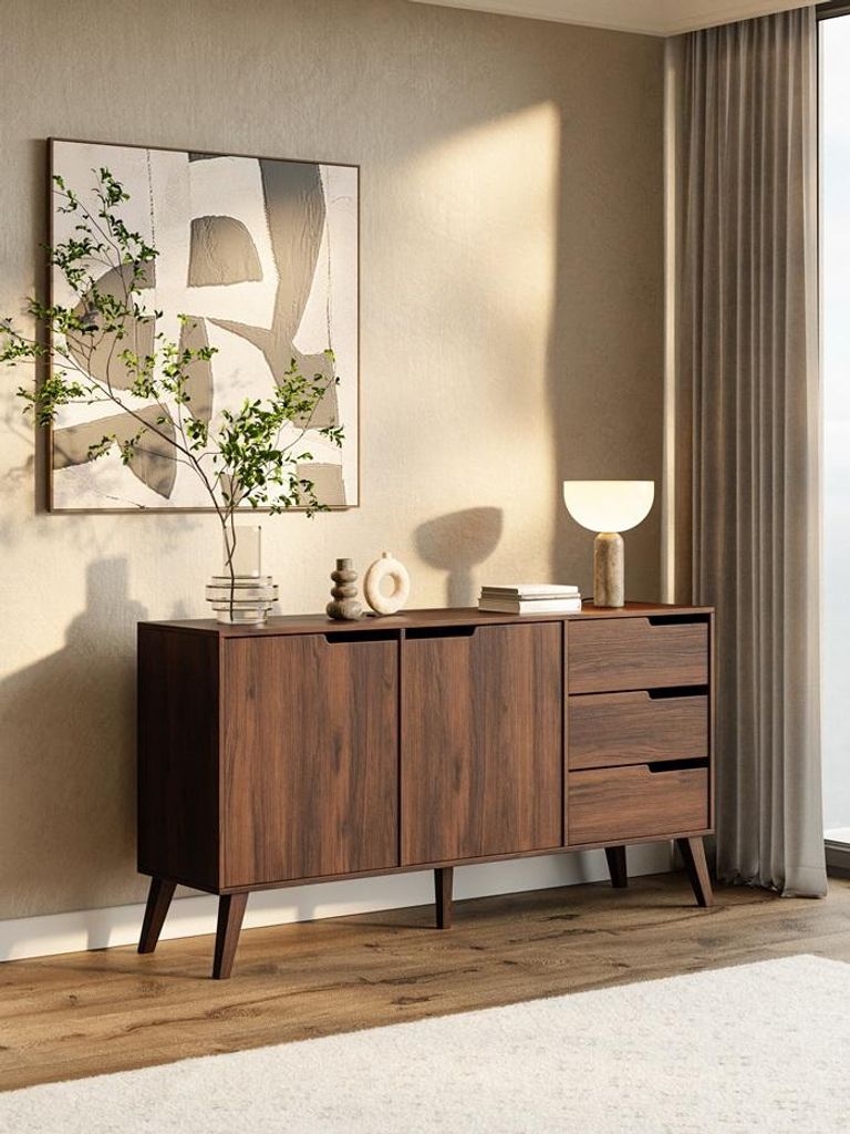 Kommode NORDI 2D3S - 160 cm - Sideboard, Mehrzweckschrank (Warmia Walnut)
