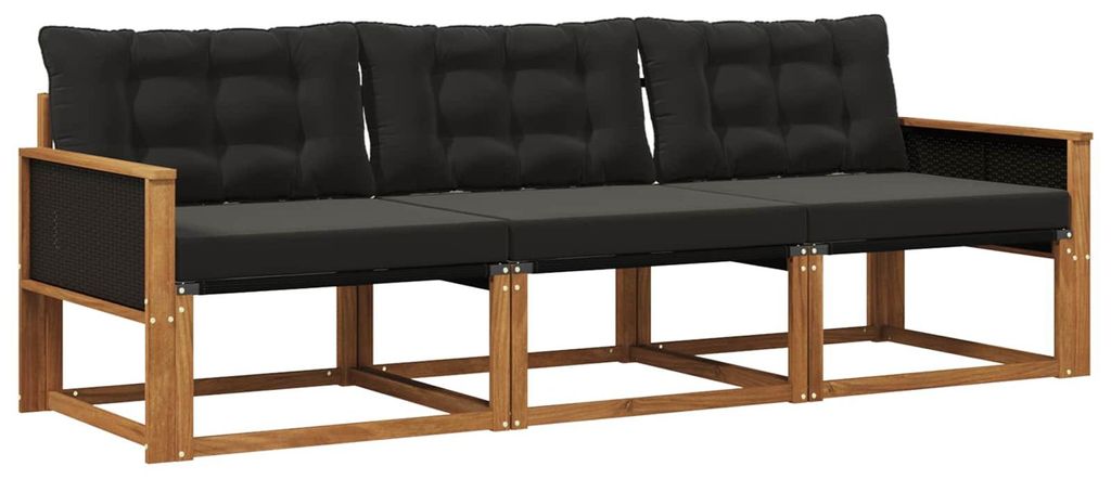 vidaXL Outdoor-Sofagarnitur mit Kissen 3 pcs Natürlich und Schwarz