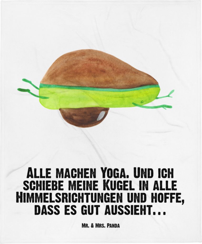 Mr. & Mrs. Panda Babydecke Avocado Yoga - Weiß - Geschenk, Bauch, Kinderdecke, Haha, Erstlingsdecke, Hilfe, Humor, Schlummerdecke, Unsportlich, Pl...