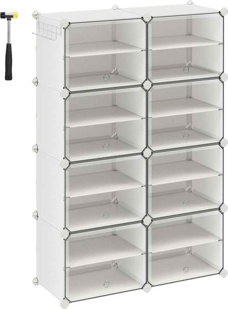 Organisateur de chaussures blanc 8 niveaux pour entrée et grand dressing