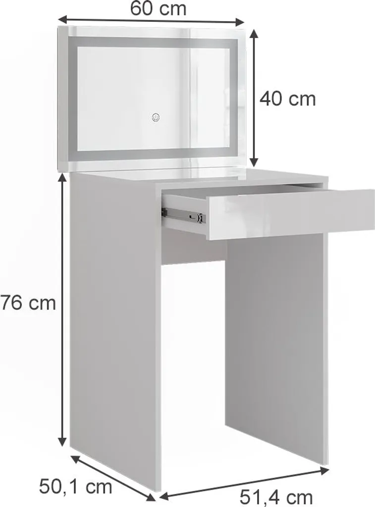 Coiffeuse Vicco Sherry blanc brillant 51,4cm miroir LED modèle 57674 - 2