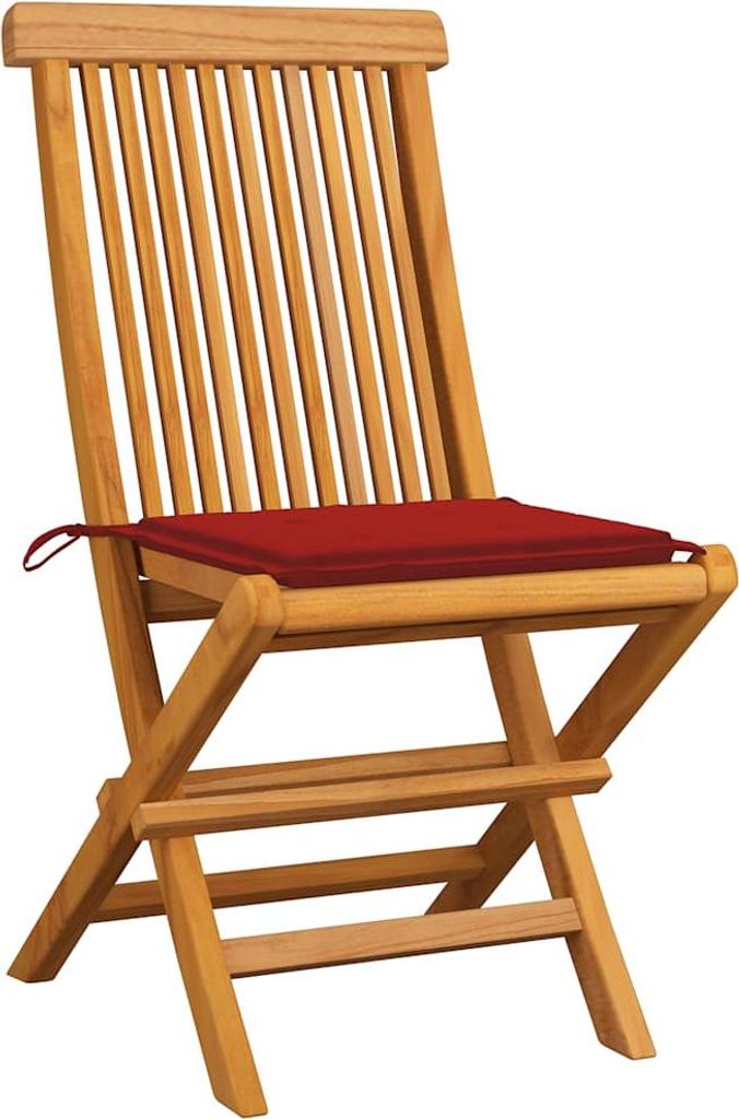 vidaXL Gartenstühle mit Roten Kissen 8 Stk. Massivholz Teak Produktbild 