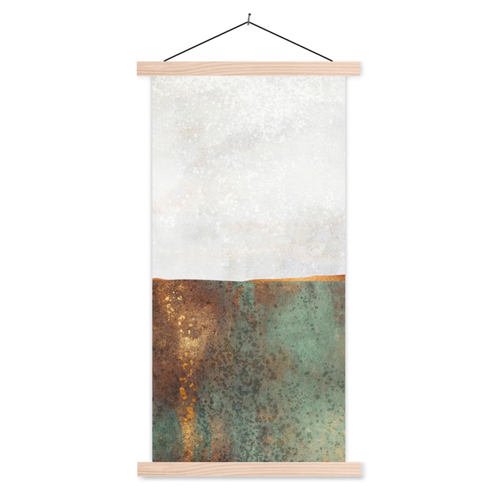 MuchoWow Textilposter Abstrakt - Luxus - Gold 60x120 cm mit holzfarbenen Rahmen - Holz