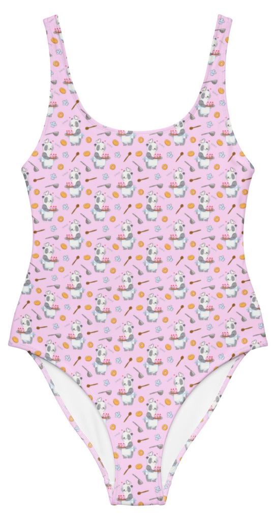Mr. & Mrs. Panda Shape-Badeanzug Panda Backen Größe S - Ecru - Geschenk, Badeanzug, Swimsuit, Strandmode, Damen-Einteiler, Kuchen, Bademode, Hobb...