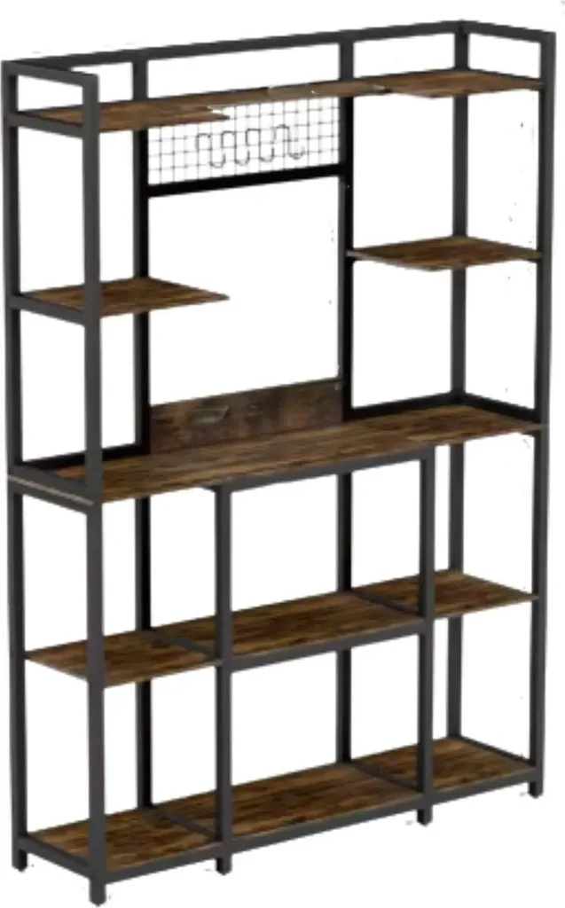 Étagère cuisine XL bois vintage et métal avec crochets de suspension pro