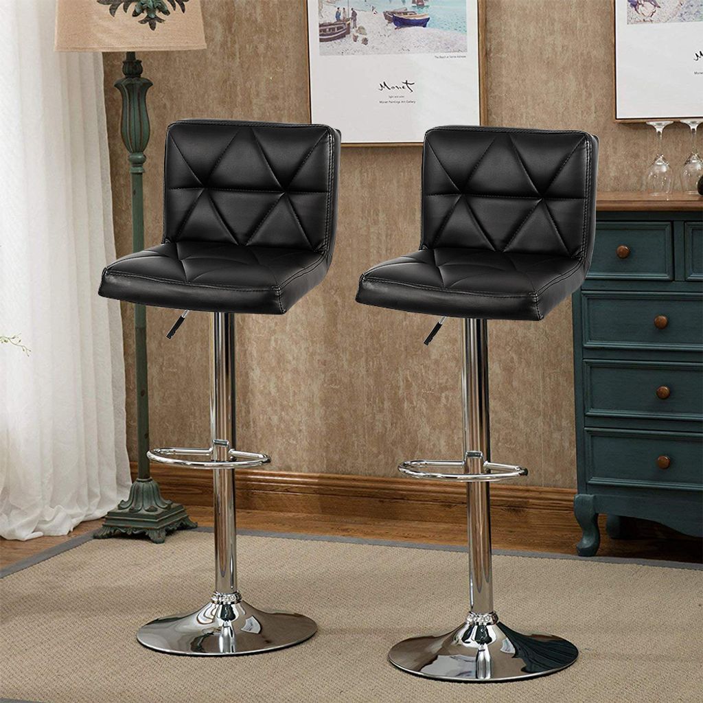 Barhocker 2er Set,höhenverstellbar, Drehstühle, Küchenstühle mit Rückenlehne und Fußstütze,kunstleder Schwarz