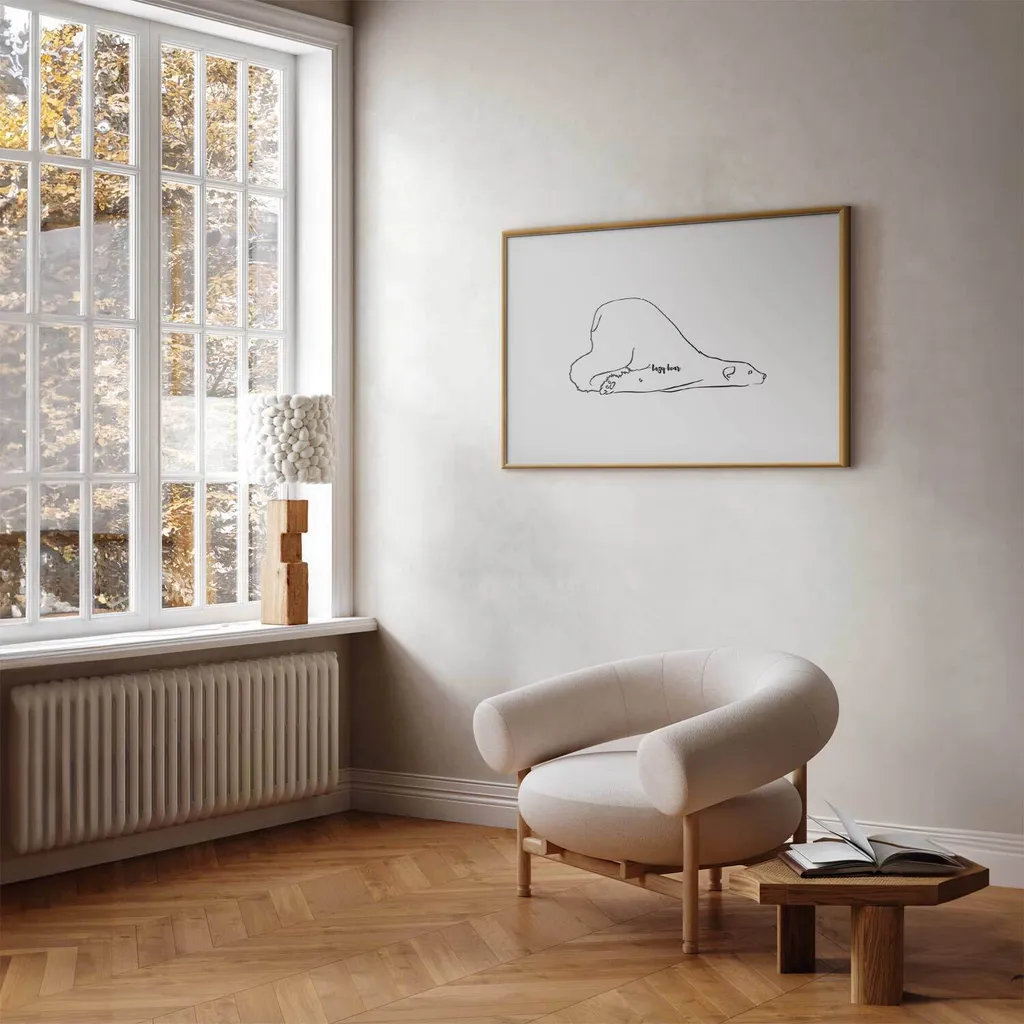 Poster Design Orso Pigro 60x40 con Cornice Oro e Passepartout - 2