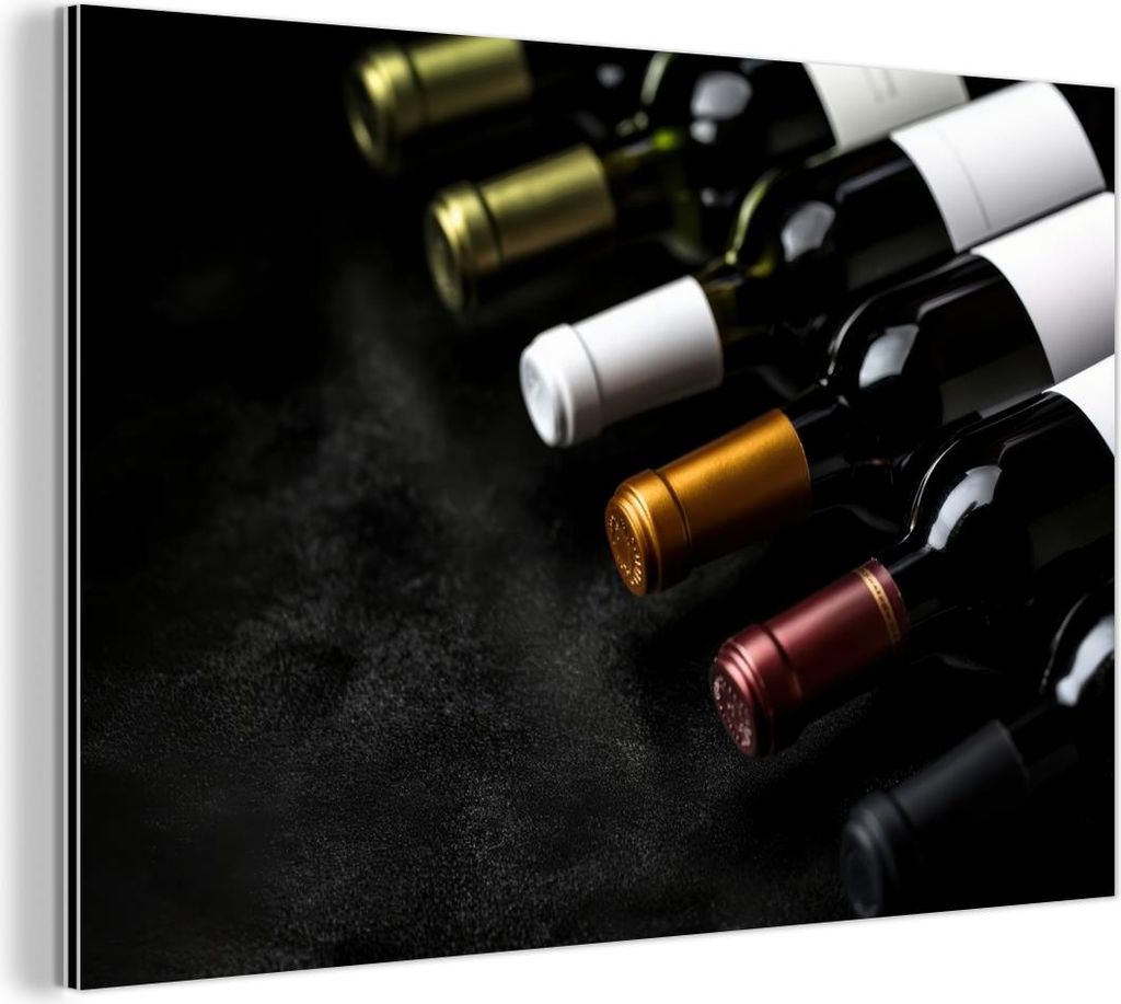 MuchoWow Wanddekoration Metall Metallbild Wandkunst 30x20 cm Wein - Flaschen - Vielfalt - Geschmacksrichtungen MuchoWow Aluminium Gemälde - Alumin...