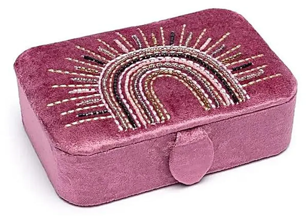 Boîte en Velours Violet avec Broderie Arc-en-Ciel pour Oracle et Or