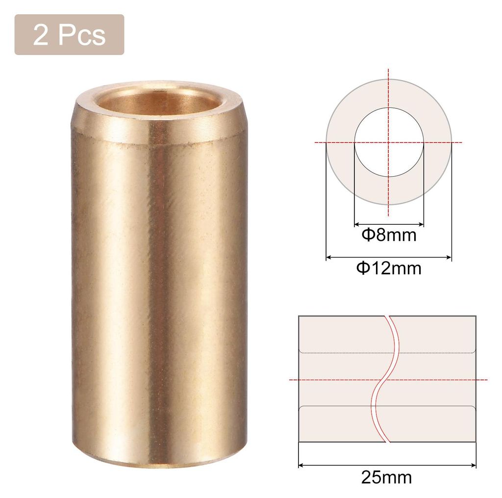 2 Stš¹ck Gleitlager 8mm Bohrung 12mm Au?endurchmesser 25mm L?nge, gewickelte ?lfreie Buchsen fš¹r Gleitbauteile von Maschinen
