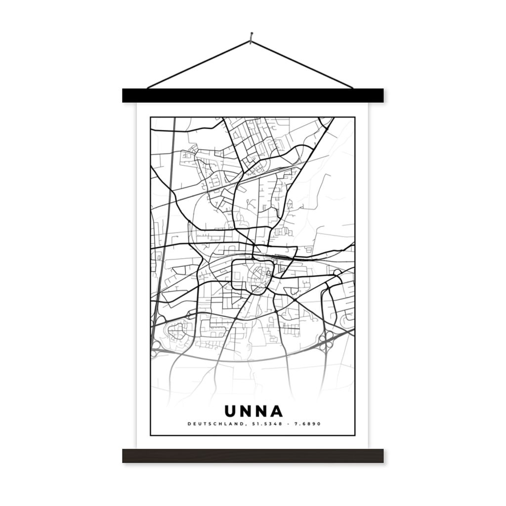MuchoWow Textilposter Karte - Unna - Karte - Stadtplan 40x60 cm mit schwarzem Rahmen - Wanddekorationen