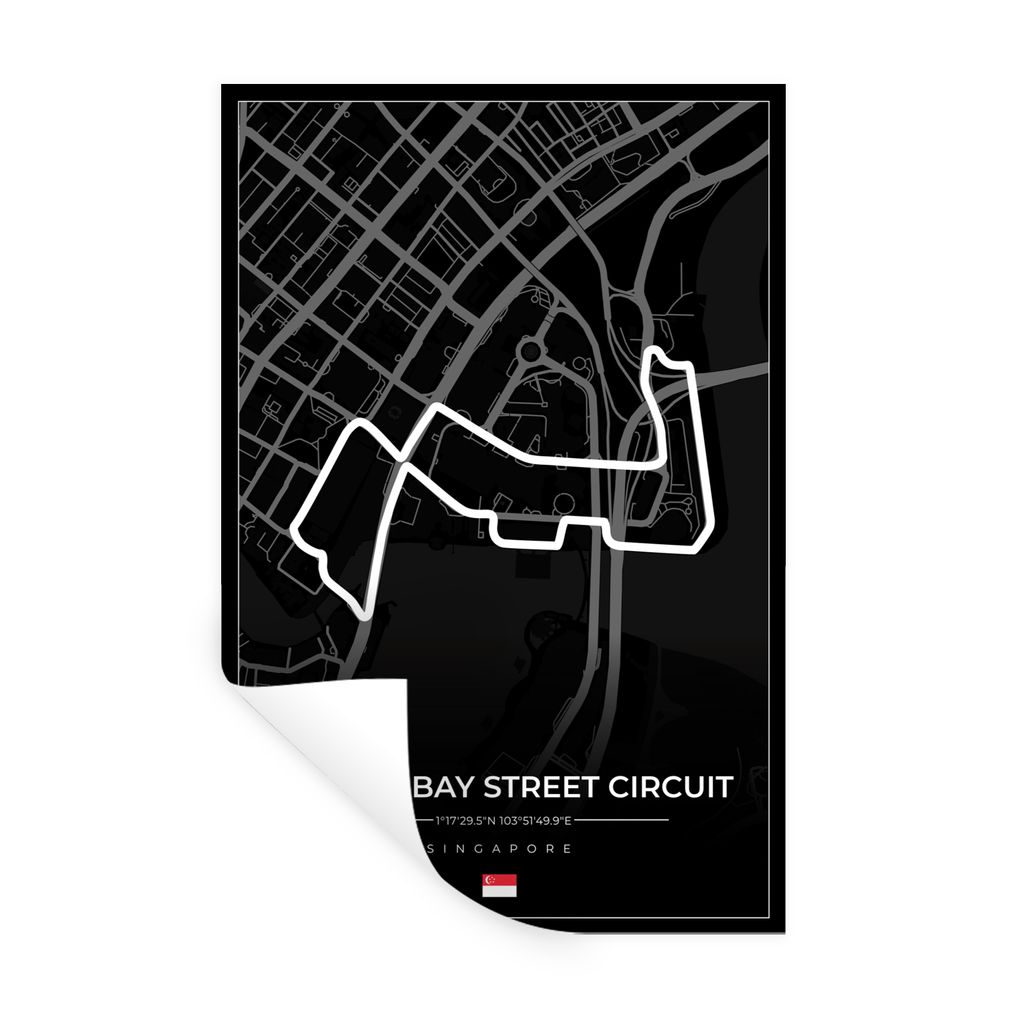 MuchoWow Wandtattoo Wandsticker Wandaufkleber Rennsport - Sport - Rennstrecke - Singapur - Marina Bay Street Circuit - Schwarz 80x120 cm Selbstkl...