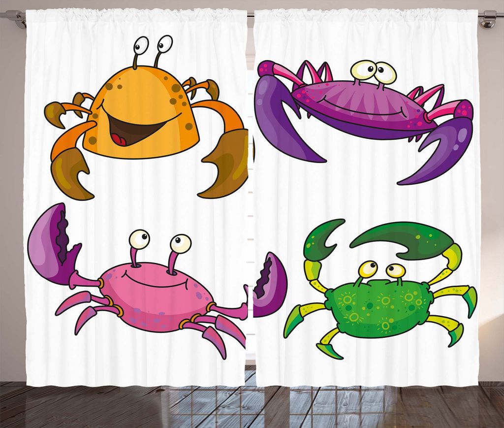ABAKUHAUS Karikatur Rustikaler Vorhang, Lustige Krabben Muster, Wohnzimmer Universalband Gardinen mit Schlaufen und Haken, 280 x 225 cm, Farngrün ...