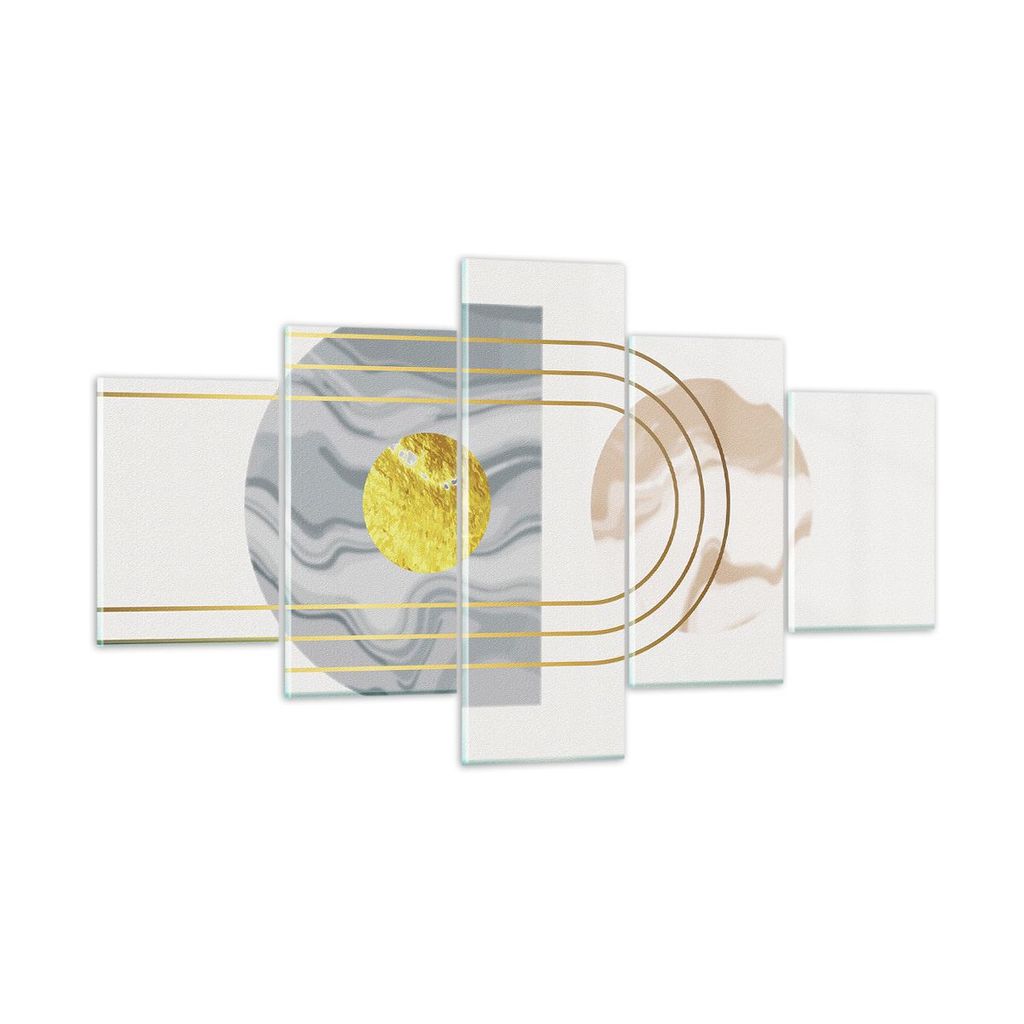 Bilder auf glas - 5 Teile - Modern Gold abstrakt - 125x70cm - Glasbilder - Wandbilder - Bilder - zum Aufhängen bereit - Wanddekoration aus Glas - ...