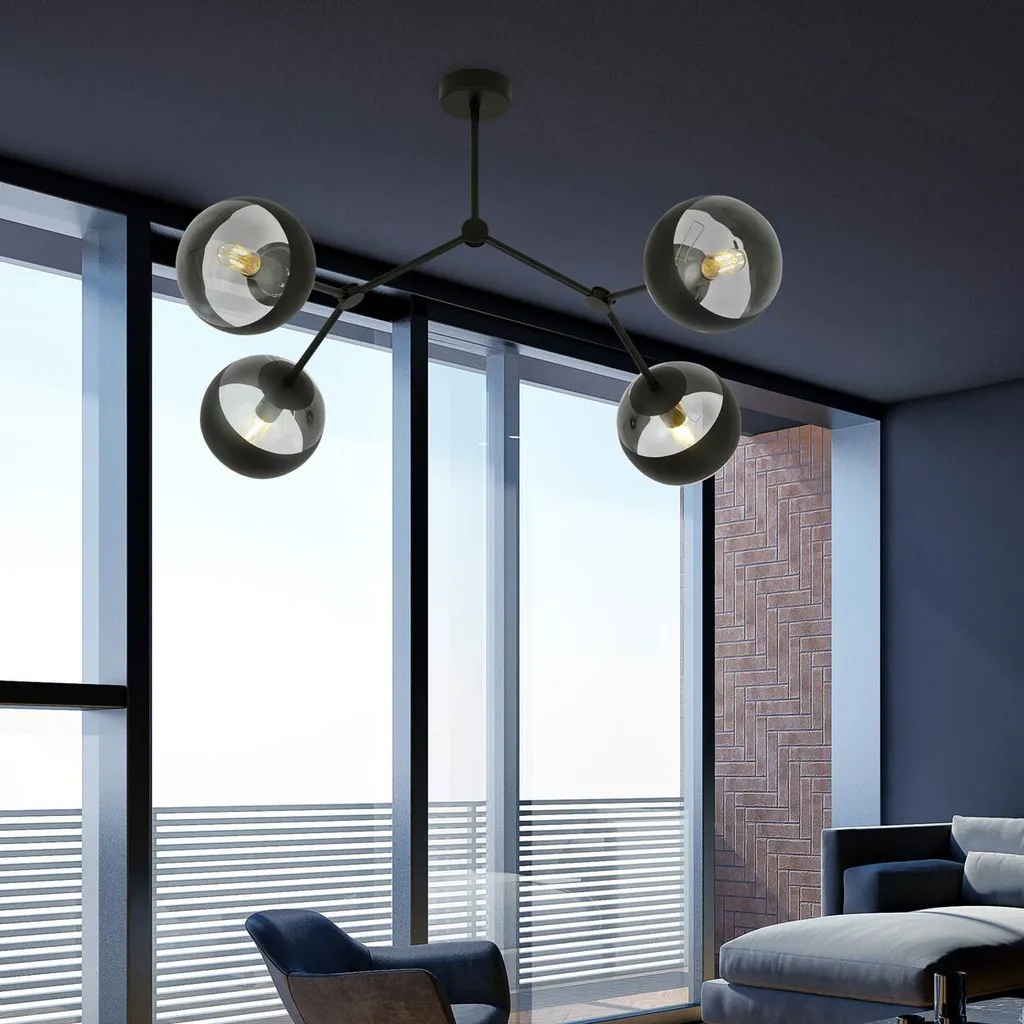 Plafonnier de salon moderne 4 bras Emibig SPACE Noir et Rayures 40W