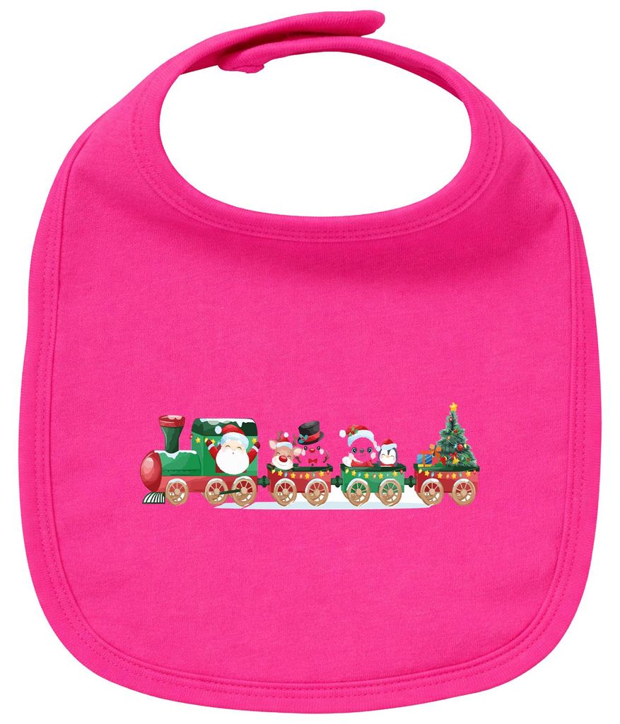 Huuraa Baby Lätzchen Weihnachtszug Weihnachten Cherry Pink Klettverschluss Baumwolle Latz Geschenkidee