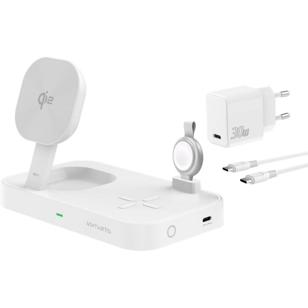 4smarts VoltBeam Style, Stazione Di Ricarica Wireless Qi 10W, Bianca, Design Sottile Con Custodia In Tessuto Inclusa