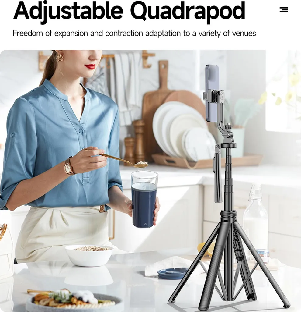 Trépied téléphone 180cm avec quadripode stable et télécommande Bluetooth - 2