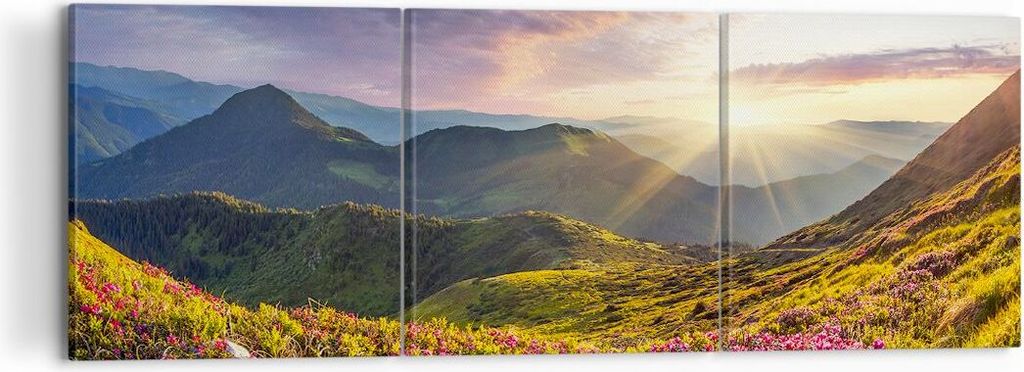 Bild auf Leinwand - Leinwandbild - Gebirge Wiese Landschaft Wald - 120x40cm - Wand Bild - Wanddeko - Leinwanddruck - Bilder - Kunstdruck - Wanddeko...