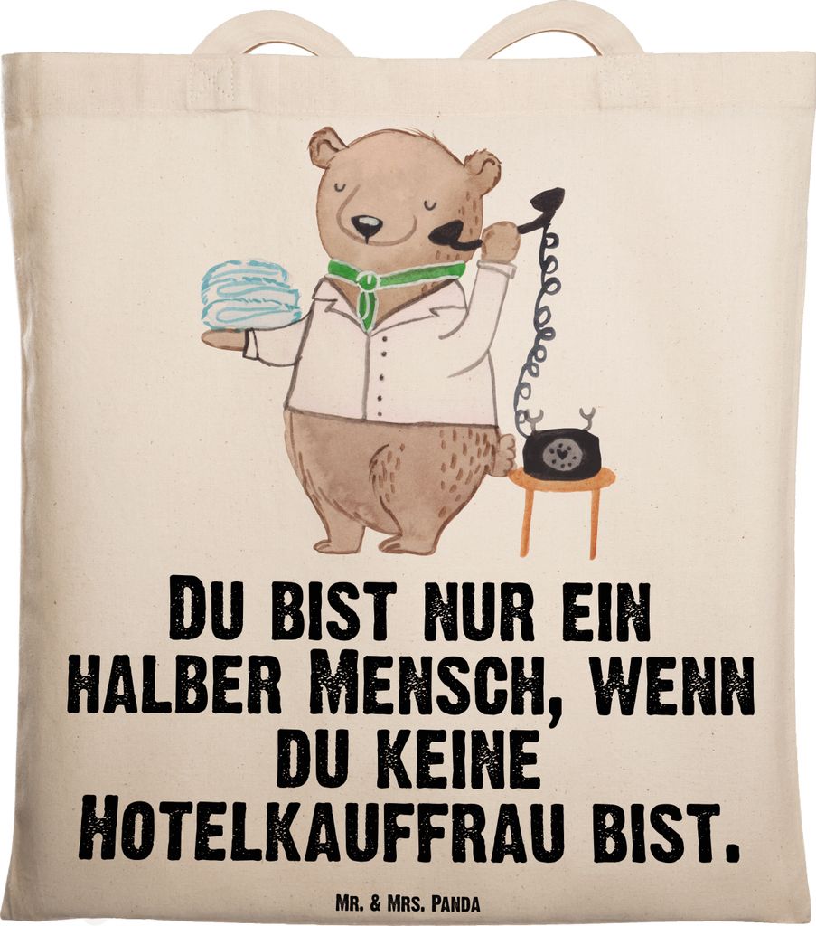 Mr. & Mrs. Panda Tote Bag Hotelkauffrau Herz - Transparent - Geschenk, Hotelfachfrau, Laptoptasche, Schultasche, Spruch, umhängebeutel, Ausbildung...