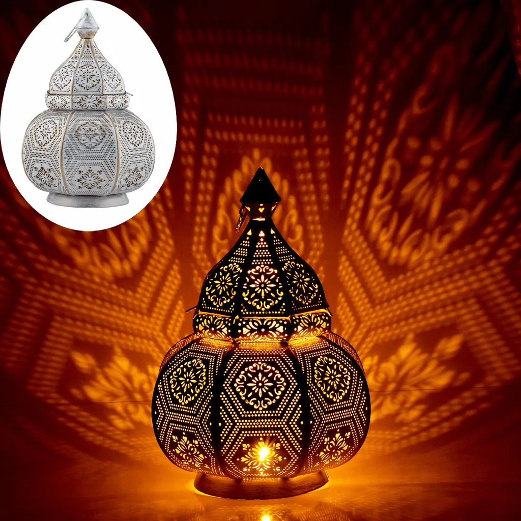 Lanterne Blanche Mahana en Métal Ajouré - Lampe de Table Déco
