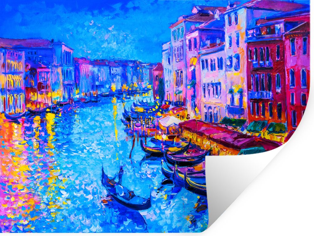 MuchoWow Wandtattoo Wandsticker Wandaufkleber Malerei - Italien - Boot - Wasser - Architektur 40x30 cm Selbstklebend und Repositionierbar - Falte...