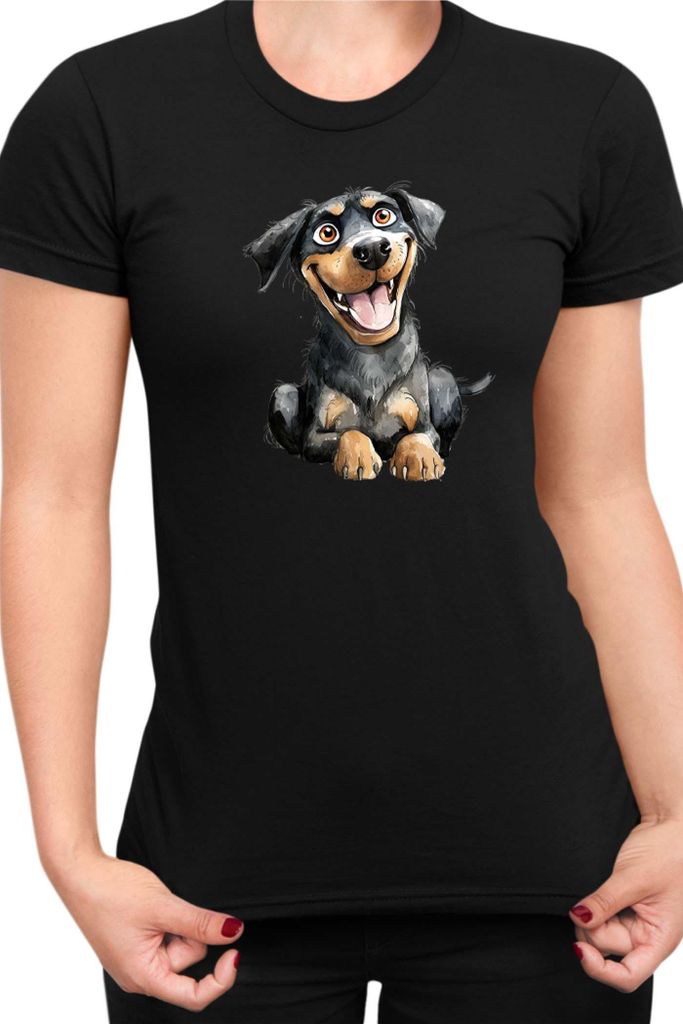 Damen T-Shirt Funny Dogs Breeds Rottweiler Dog Breed, Lady 2XL / Schwarz