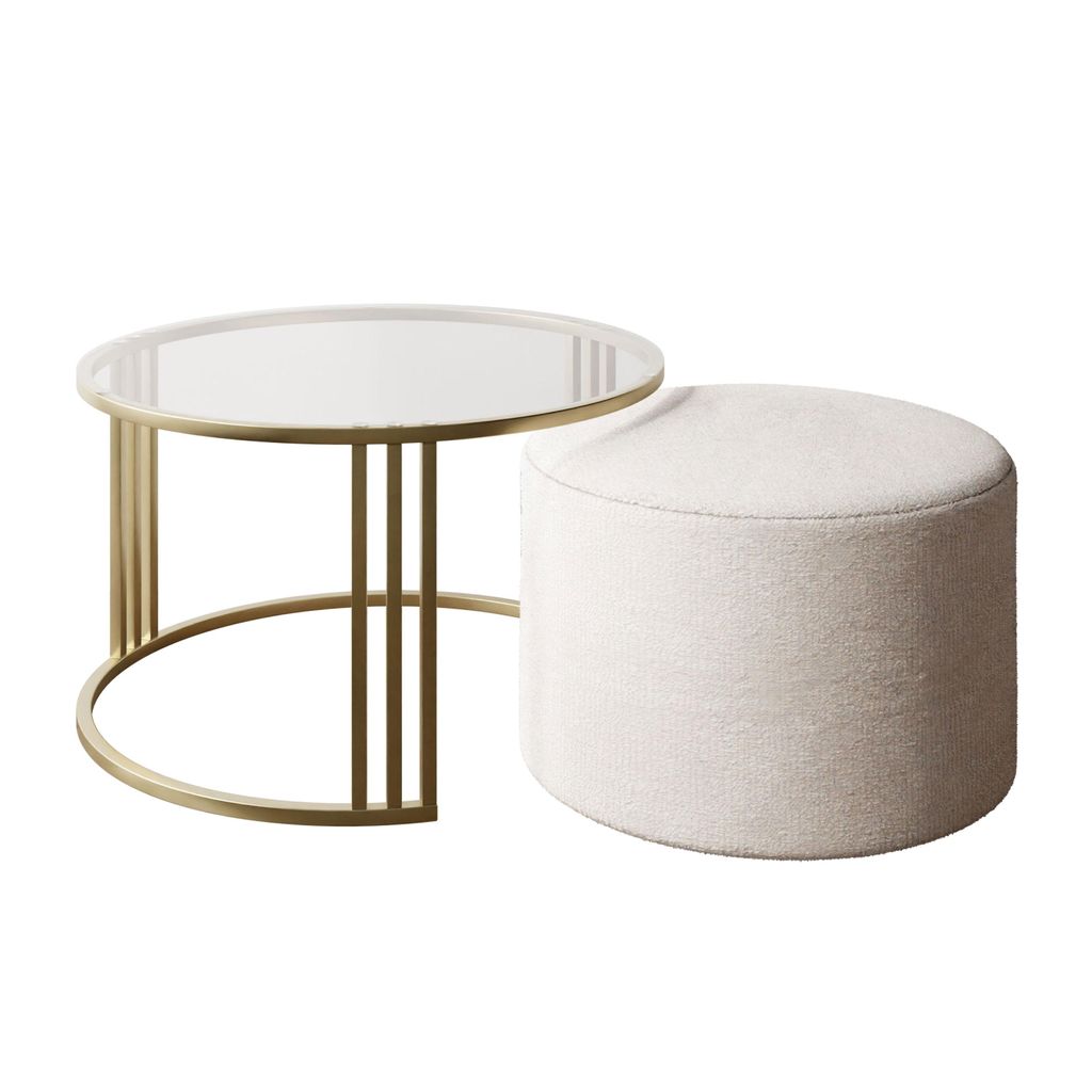 Couchtisch mit Hocker LORI GLASS gebürstetes Gold/transparentes Glas, Perfect Harmony 01
