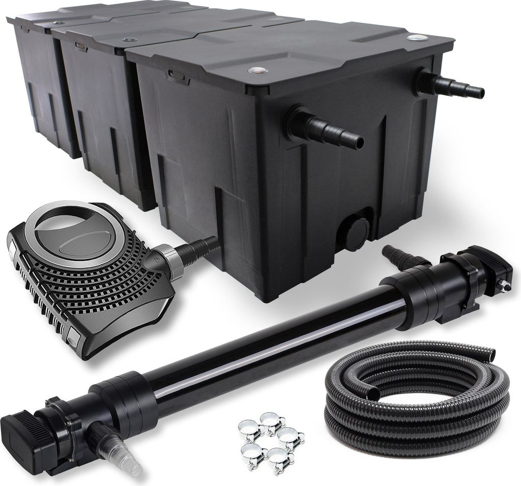Wiltec Komplettset: CBF-350C Teichfilter bis 90000 L Teichfilteranlage Durchlauffilter, NEO10000 Teichpumpe 10000l/h 80W, CUV-672 Teichklärer 72W,...
