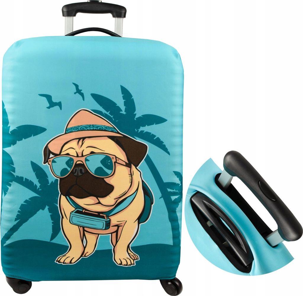 Sillar Kofferschutzhülle Größe M Mit Mops-Motiv – Schutzbezug für Reisekoffer 57–62 cm