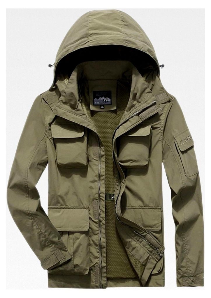 Herrenjacke Frühling Parka 3XL Pullover mit Protektoren Regenmantel Schwarzes T-Shirt 3XL Khaki Pullover für Männer XL