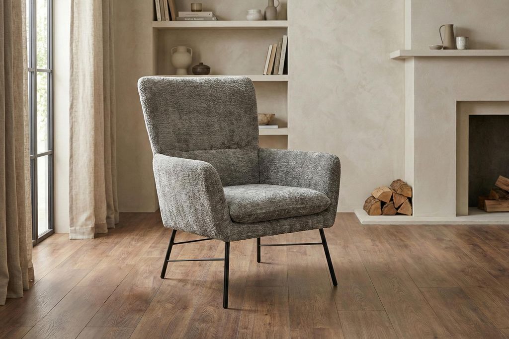 Moderner Sessel Breeze grau Polstersessel mit Metallbeinen für Wohnzimmer & Schlafzimmer