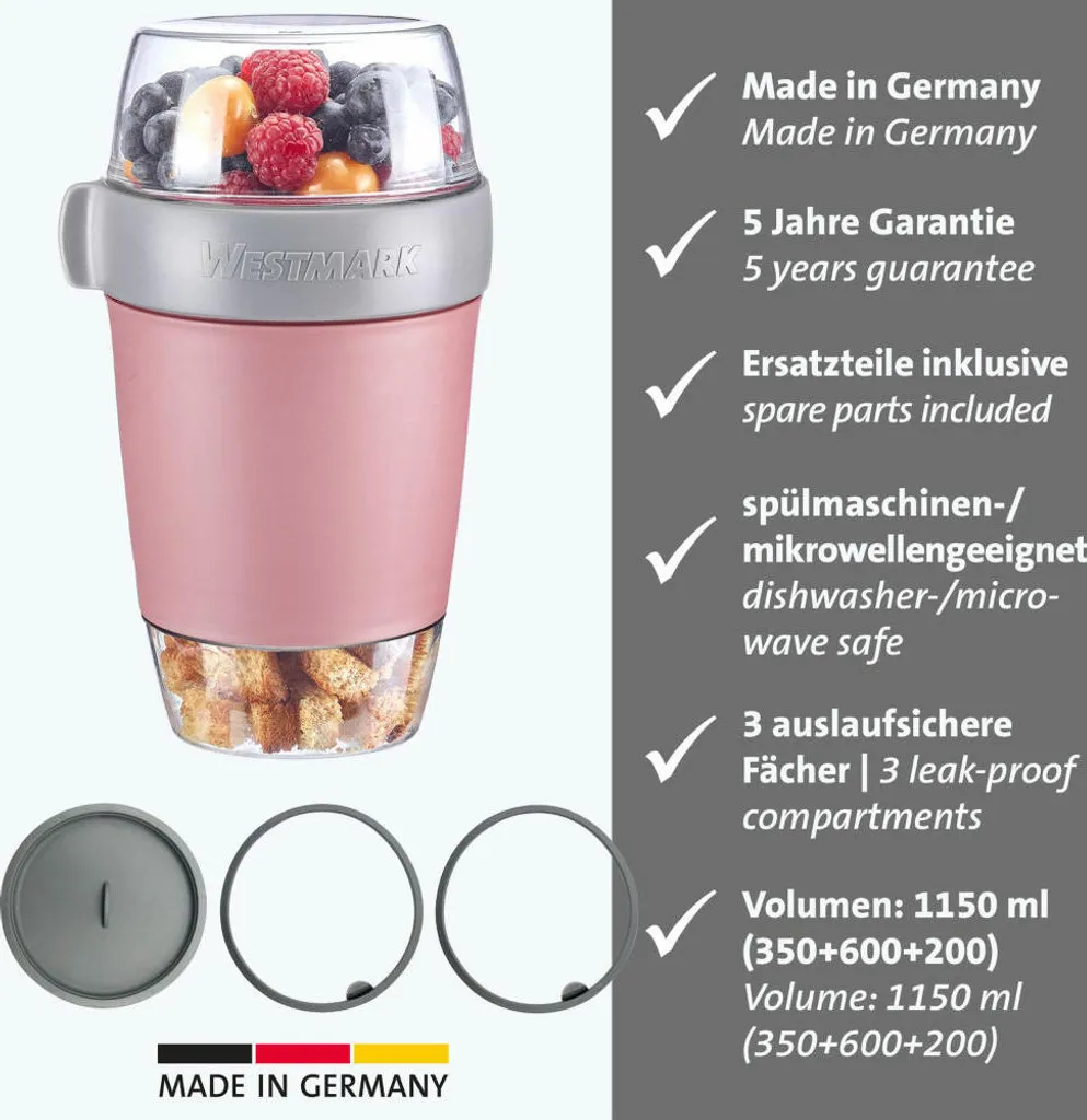 Westmark Lunchpot, 1150 ml, rosa + 2 Dichtungsringe groß+1 Deckel, 528722EP