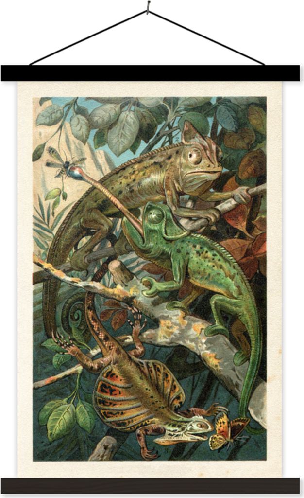 MuchoWow Textilposter Vintage - Reptilien - Pflanzen 60x90 cm mit schwarzem Rahmen - Poster Wohnzimmer