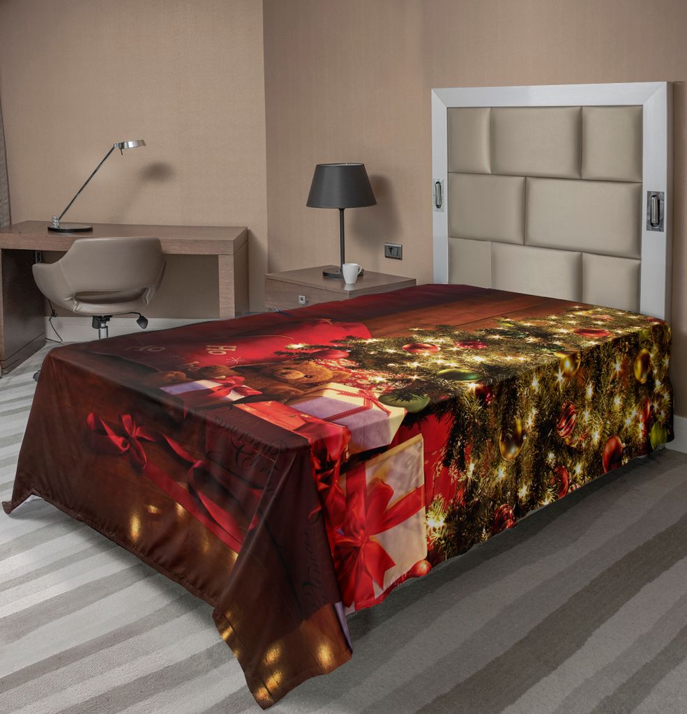 ABAKUHAUS Weihnachten Bettlaken, Weihnachtsszenen-Feiern mit Baum und Geschenken durch den Kamin Artful Design Image, weiches bequemes oberes Bettl...