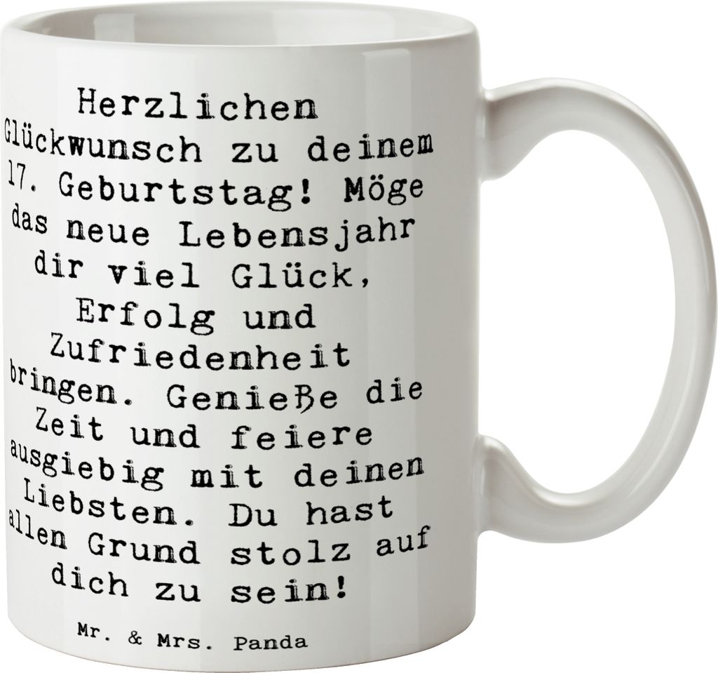 Mr. & Mrs. Panda Tasse Spruch 17. Geburtstag - Weiß - Geschenk, Meilenstein, Kaffeetasse, Abenteuer, Pott, Geburtstagsgeschenk, Herausforderungen,...