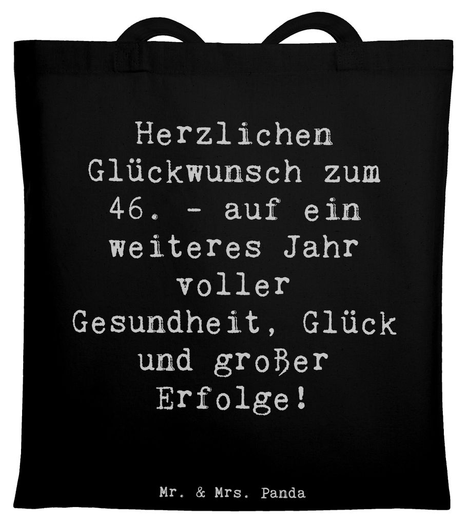 Mr. & Mrs. Panda Tote Bag Spruch 46. Geburtstag Glückwünsche - Schwarz - Geschenk, Meilenstein, Laptoptasche, Einkaufstüte, Uni Tasche, Happy Bi...