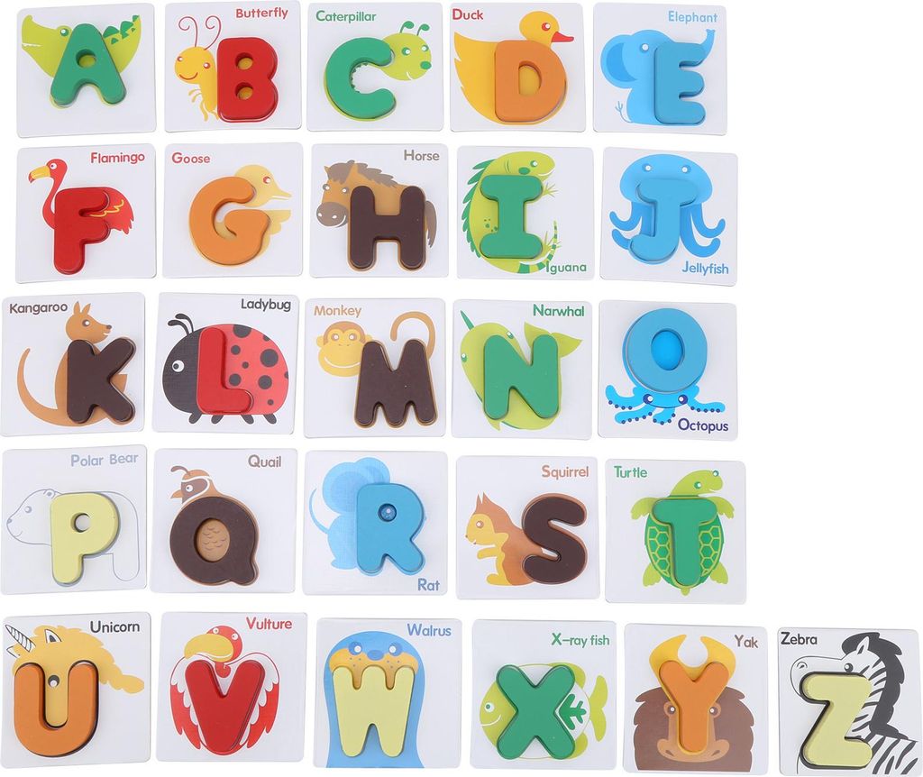 Alphabet-Karten-Set, Holzbuchstaben, Tier-Kartenbrett, passendes Puzzle-Spiel, Spielzeug, Alphabete