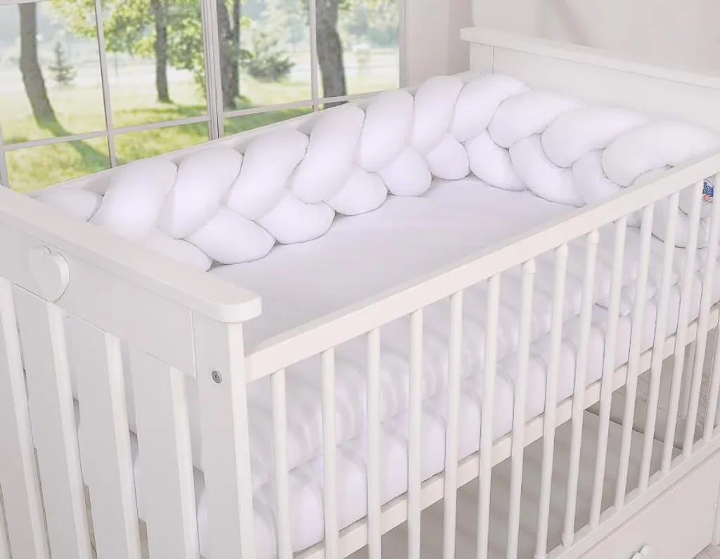 Tour de lit tressé pour bébé blanc 180 cm - Tresse de lit modulable