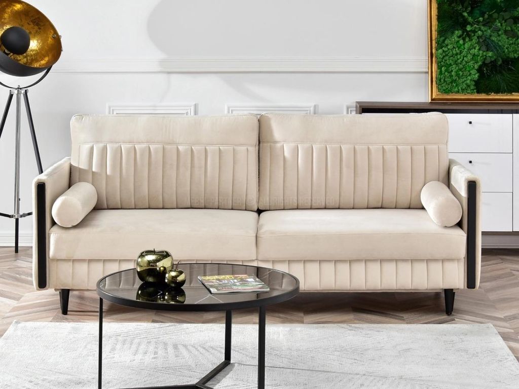 Schlafsofa EMELDA – beige/schwarz