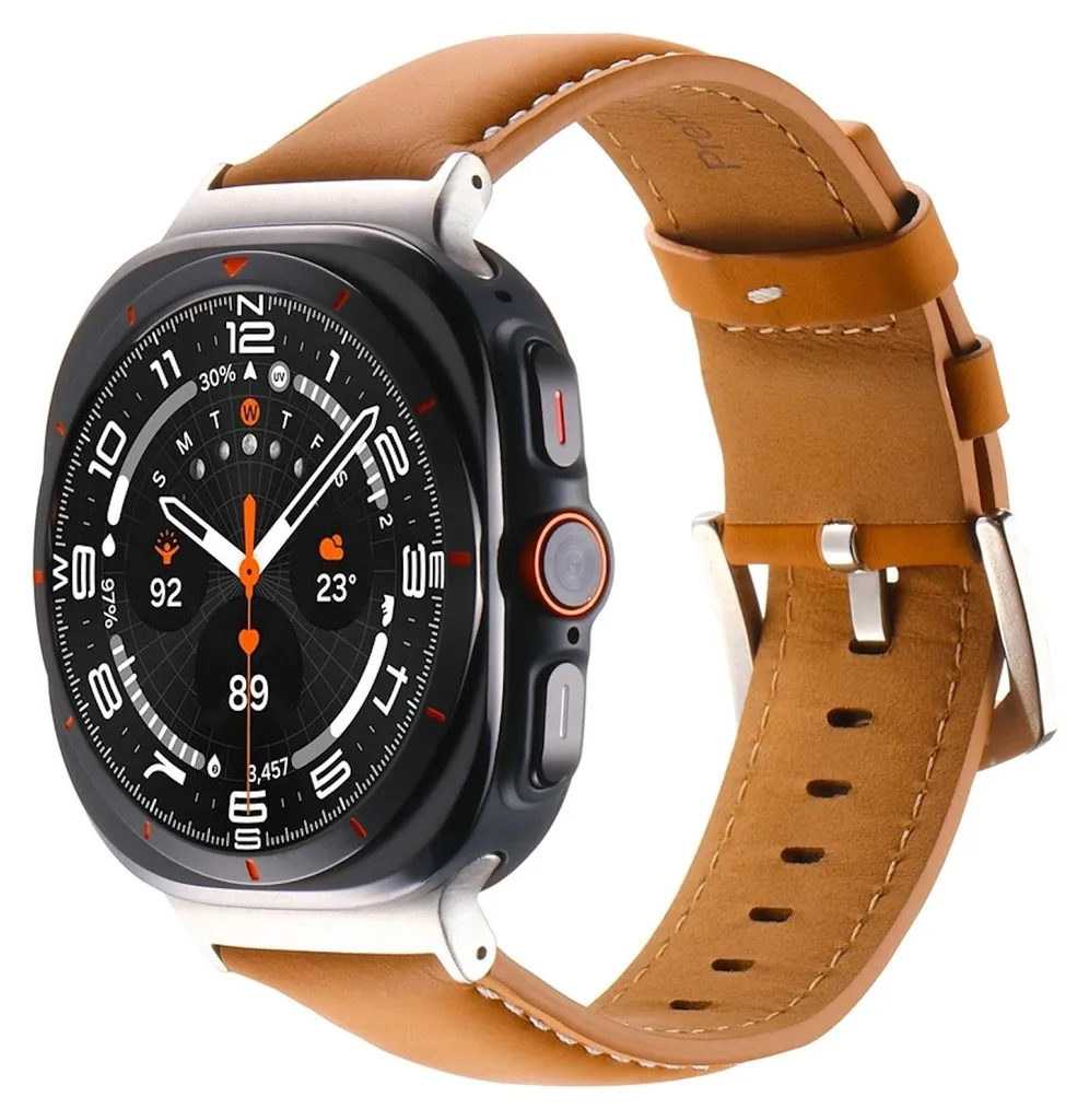 Per Samsung Galaxy Watch Ultra 47 mm cinturino in vera pelle fibbia in metallo marrone