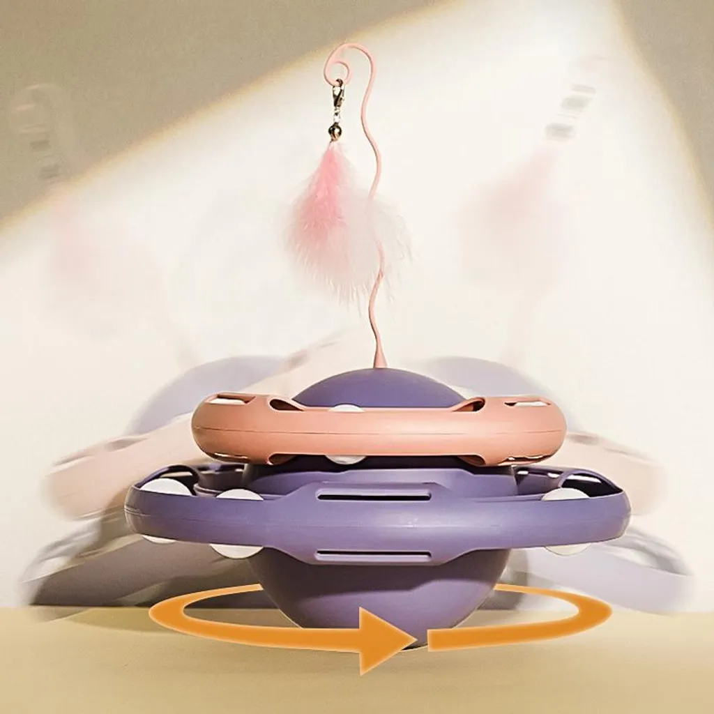 Jouet pour chat interactif circulaire avec plumes et design bicolore - 3