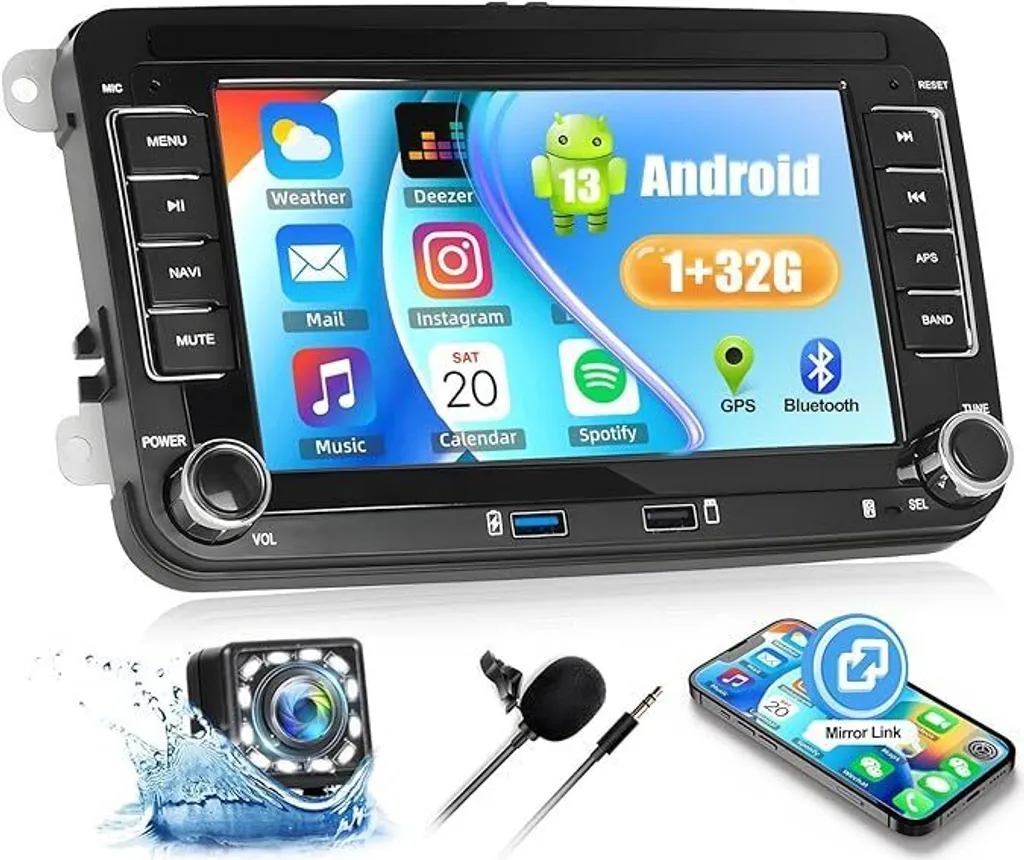 Autoradio GPS Bluetooth 32Go Android 13 pour Tiguan Golf 6 Passat B7