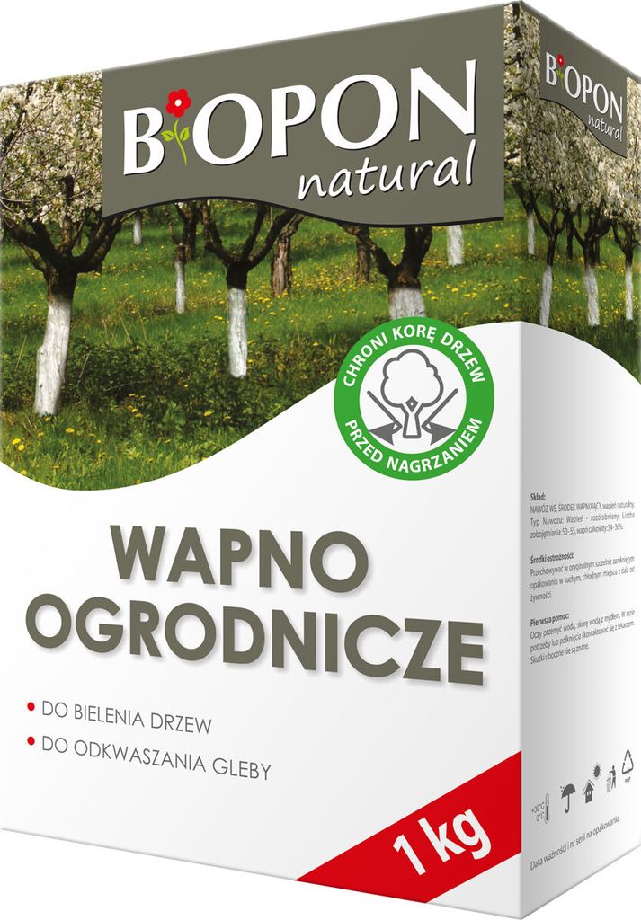 Gartenkalk zum Bäumeweißen 1kg Baumschutz und Produktbild 